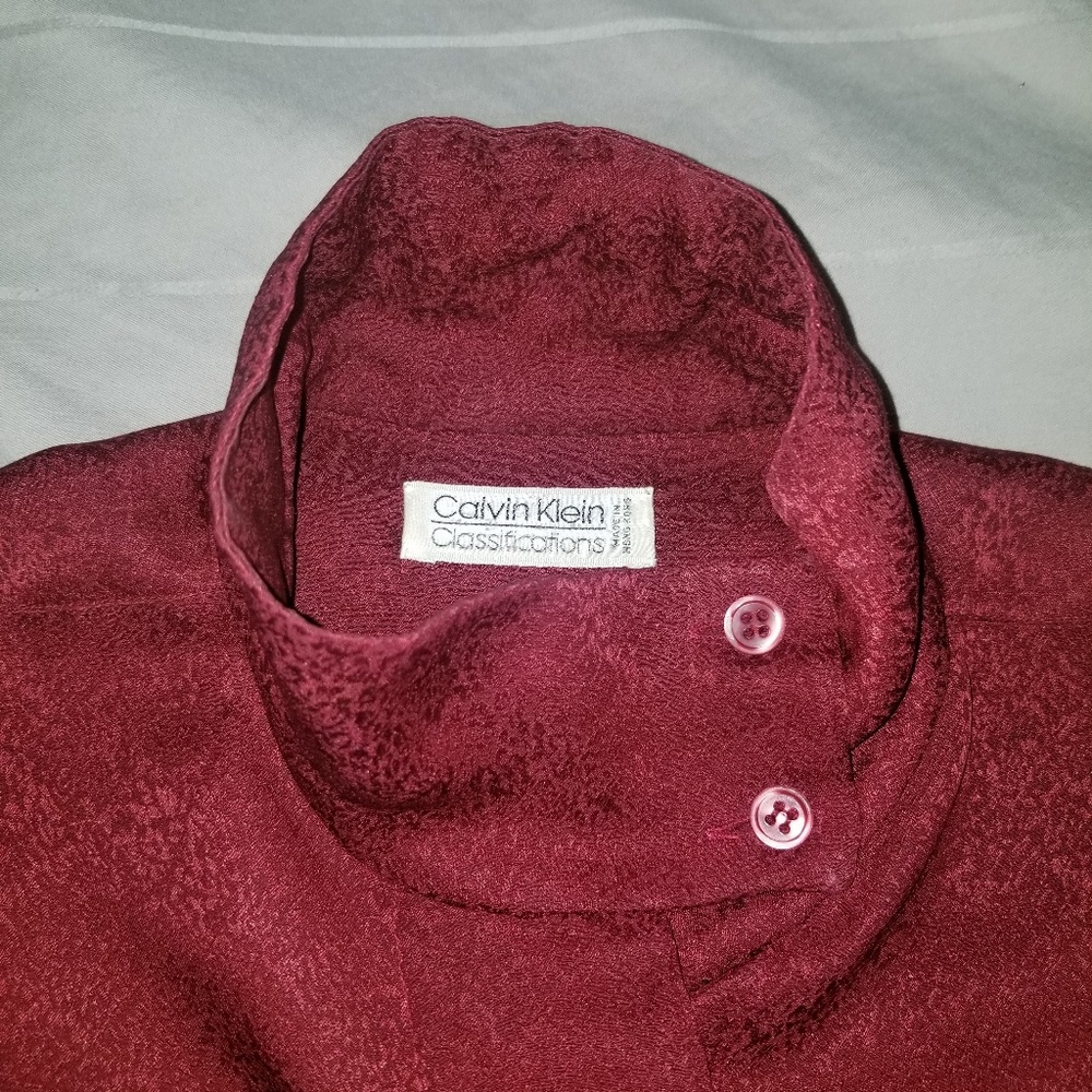100% Silk Maroon Vintage Calvin Klein Blouse